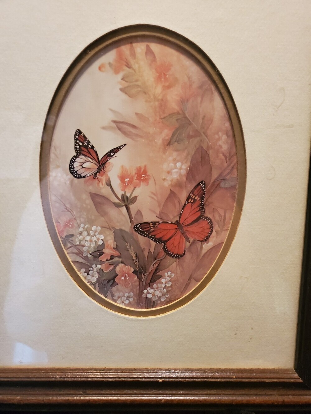 Vintage Lena Liu Print of Butterflies and Blossoms Aged Framed 80s - Picture 2 of 3